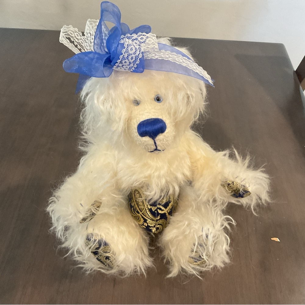 Mohair wool designer Bear with silk paws and diaper